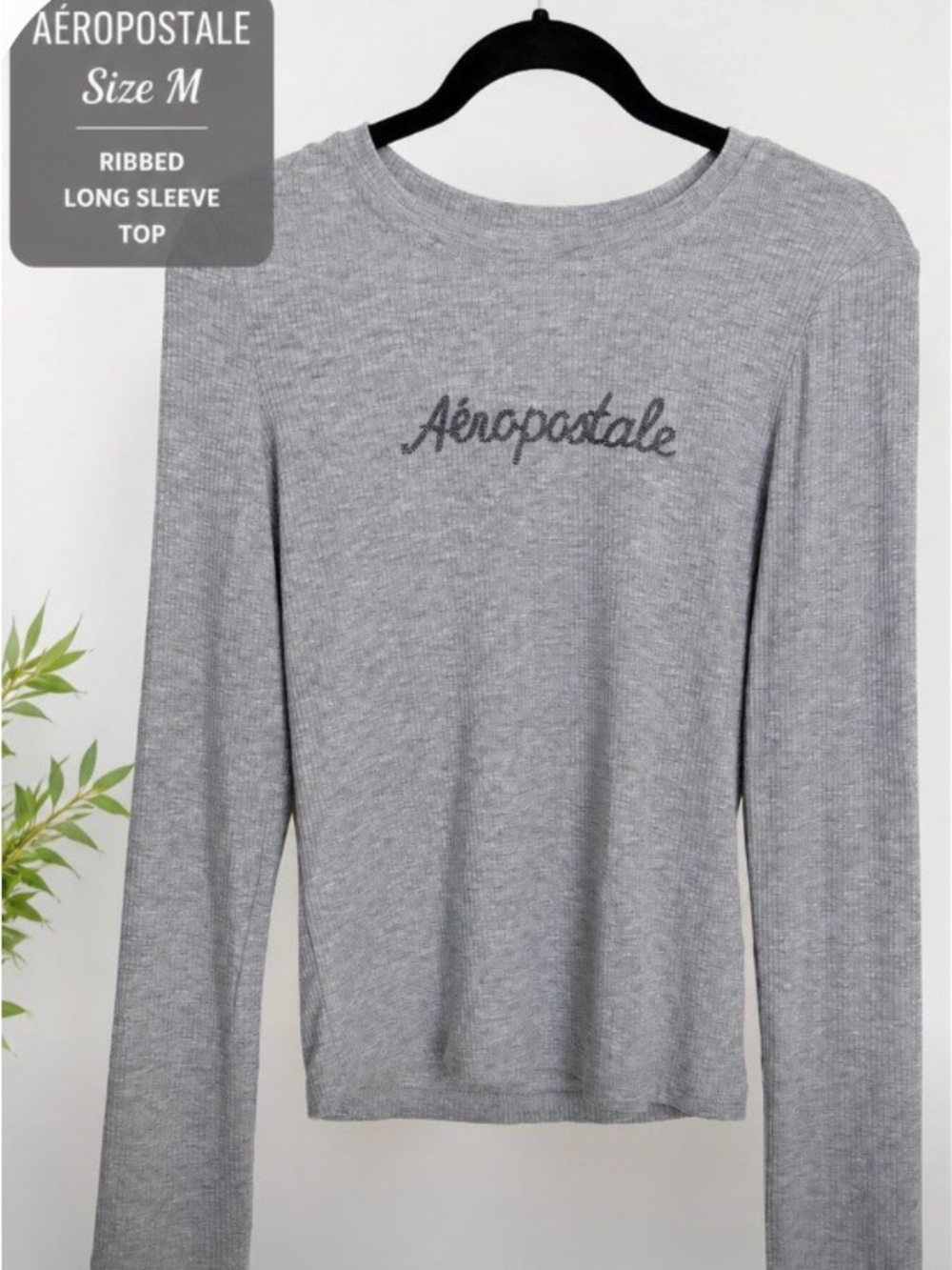 Aéropostale Ribbed Long Sleeve Top | Gray | Women's Medium
